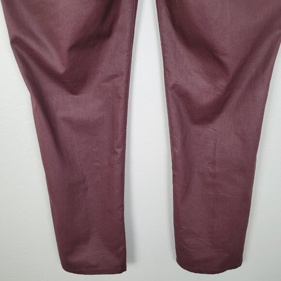 Lafayette 148 Waxed Denim Slim Leg Jeans Coated Dark Red Size 16 - Picture 6 of 14
